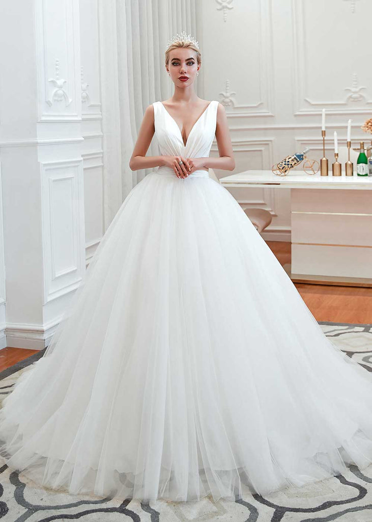 plunge neck ball gown