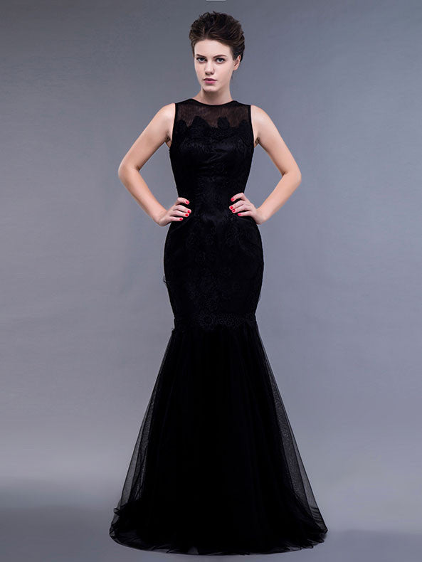 black fit and flare prom dress