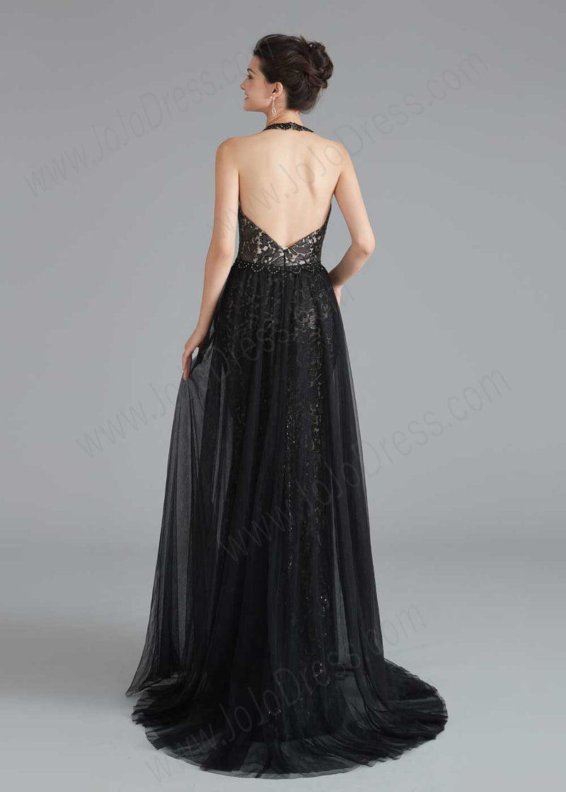 Dark Blue V Neck Ankle Length Evening Prom Formal Dress | X038 – JoJo Shop
