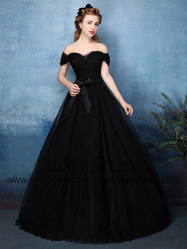 black off the shoulder formal gown