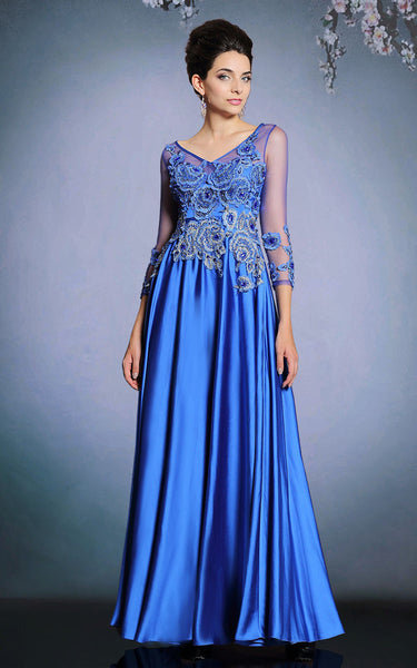 Blue Long Sleeves Satin Formal Prom Evening Dress | DQ831263 – JoJo Shop