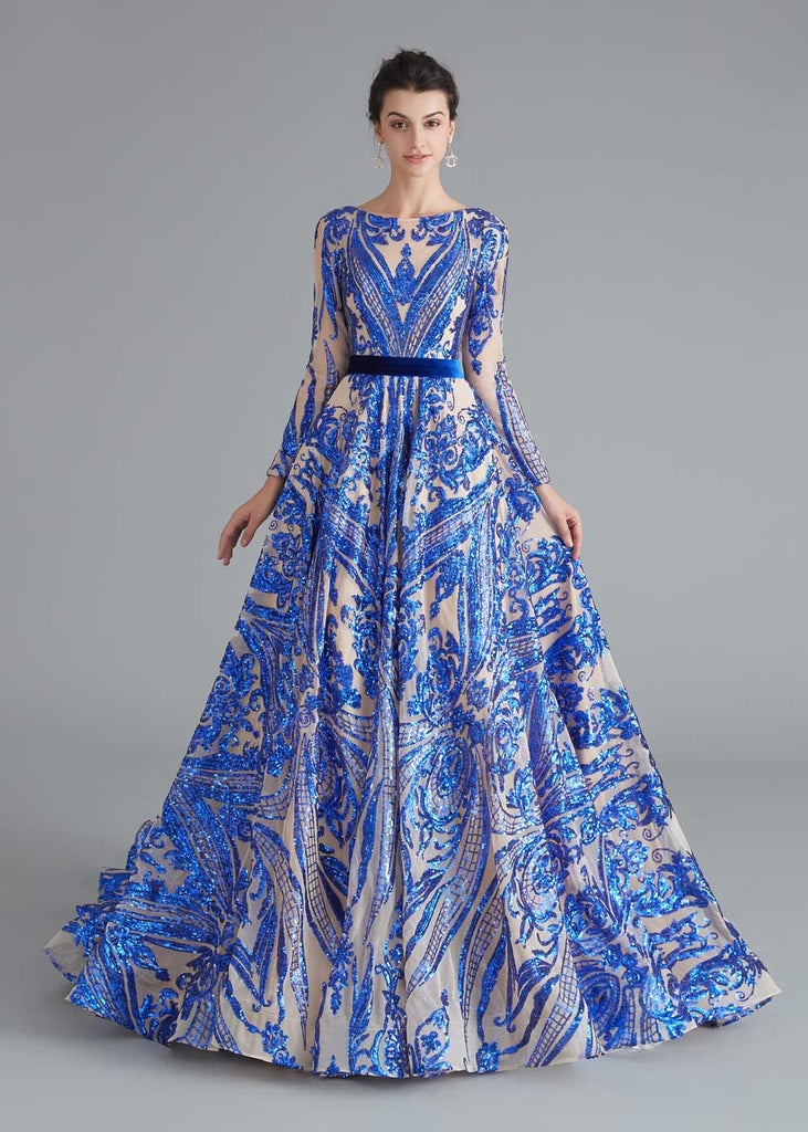 royal blue sequin gown