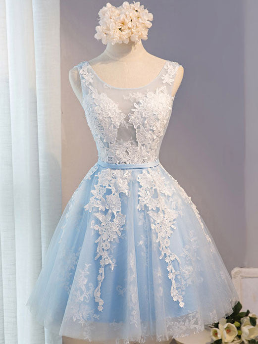 Short Blue Lace Prom Bridesmaid Formal 