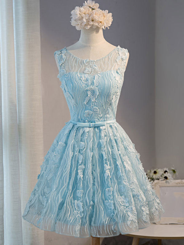 Blue Short Lace Sweet Sixteen Prom Dress – JoJo Shop