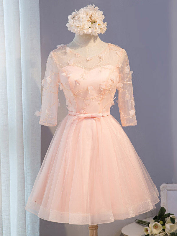 Blush Pink Short Lace Petal Sweet Sixteen Prom Formal Dress – JoJo Shop