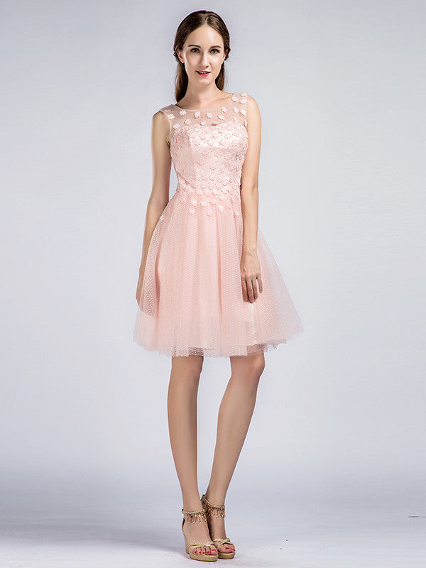 Short Blush Pink Tulle Lace Formal 