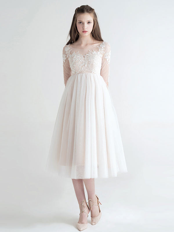 blush tea length dress