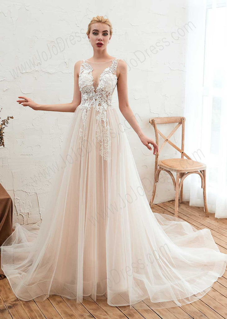 lace illusion neckline wedding dress