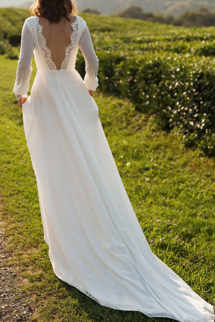 Boho Simple Crepe Wedding Dress with Sleeves ET3006 – JoJo Shop