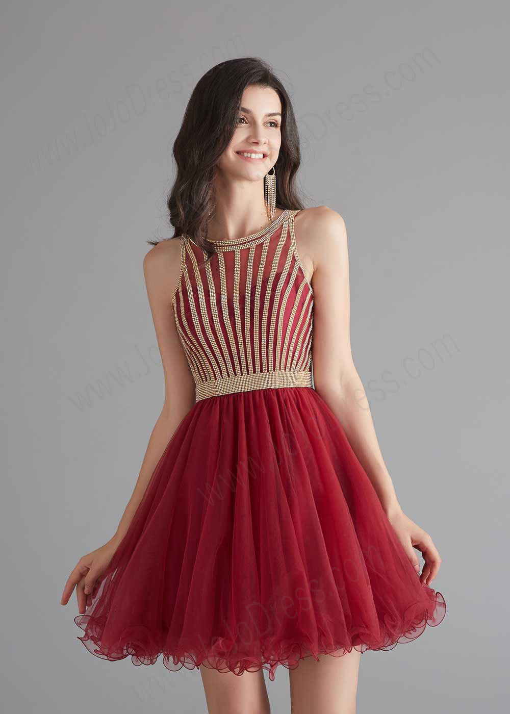 Chic Short Dark Red Tulle Evening Dress – JoJo Shop