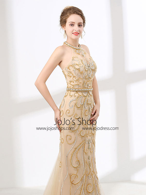 champagne long evening dress