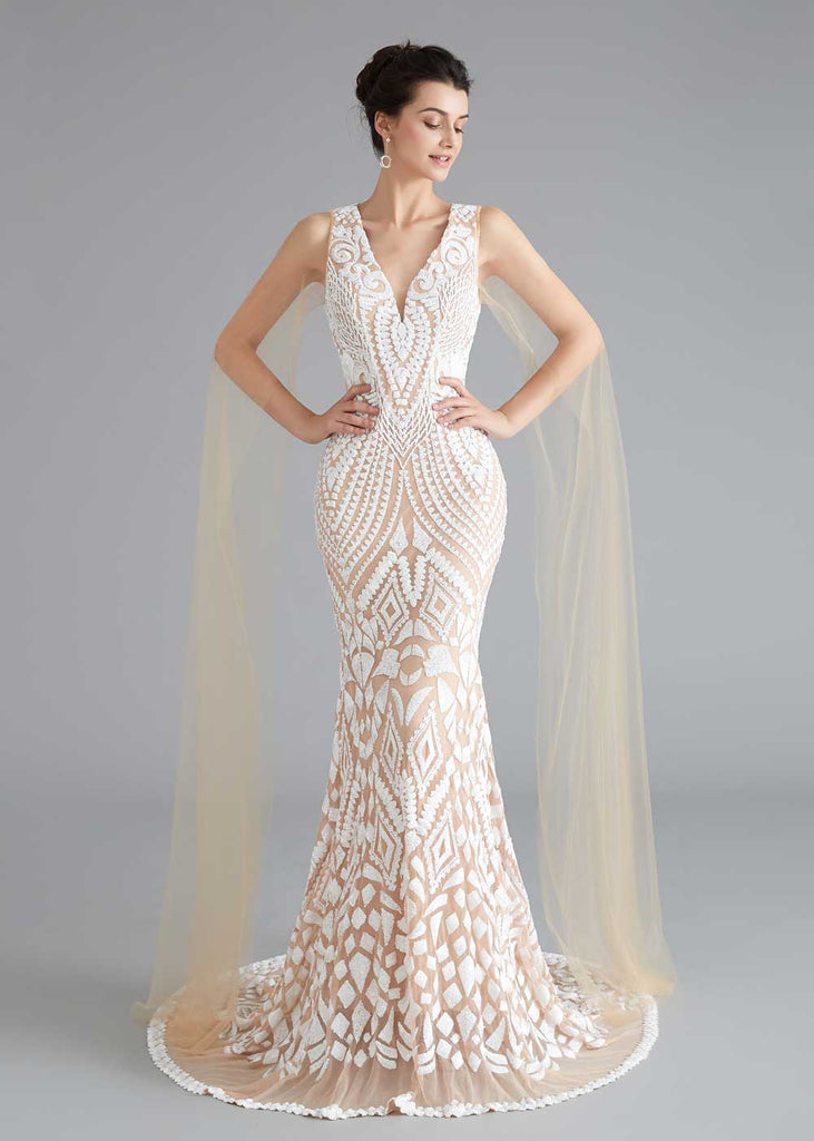 champagne lace wedding dress