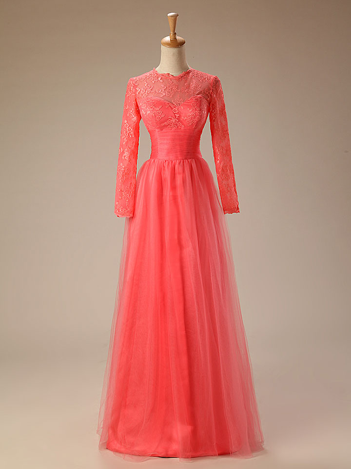 coral pink lace dress
