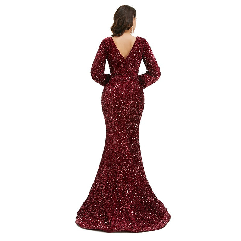 Shimmery Burgundy Maxi Formal Red Carpet Gala Evening Dress EN5018 ...