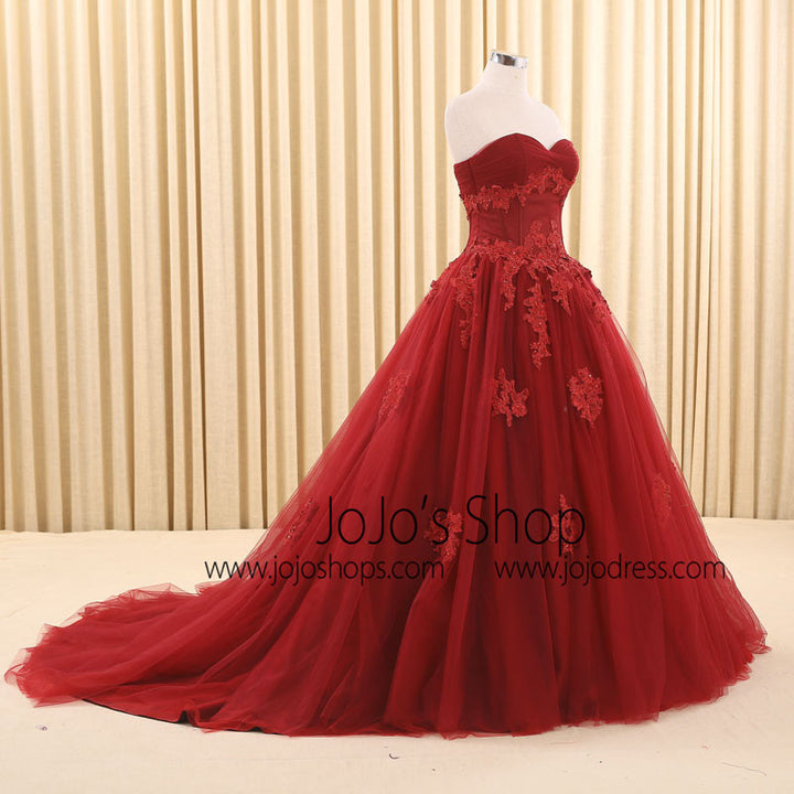 Dark Red Ball Gown Lace Dress Rs6805 Jojo Shop 