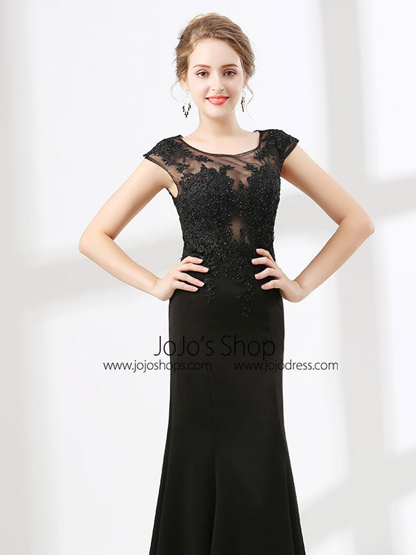 black lace evening dress