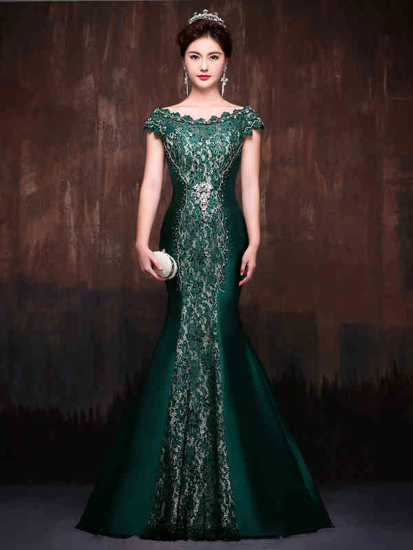 green lace ball gown