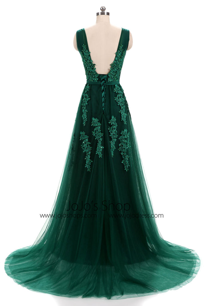 Forest Green Lace Formal Prom Evening 