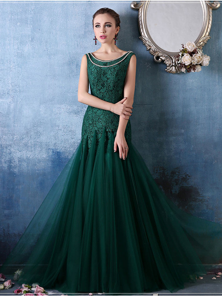 green lace formal dress