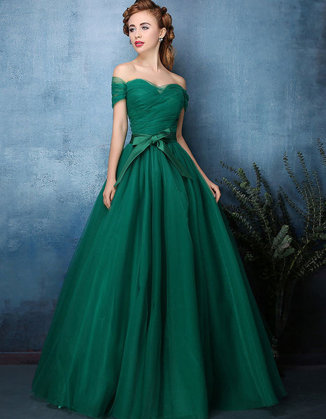 Forest Green Off Shoulder Tulle Ball Gown Formal Dress | X1603 – JoJo Shop