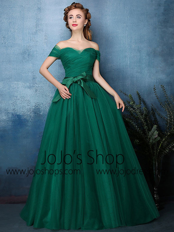 forest green off the shoulder dress