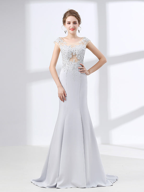 gray evening dresses with sleeves