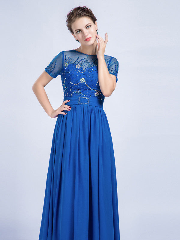Modest Blue Chiffon Full Length Formal Prom Evening Dress – JoJo Shop
