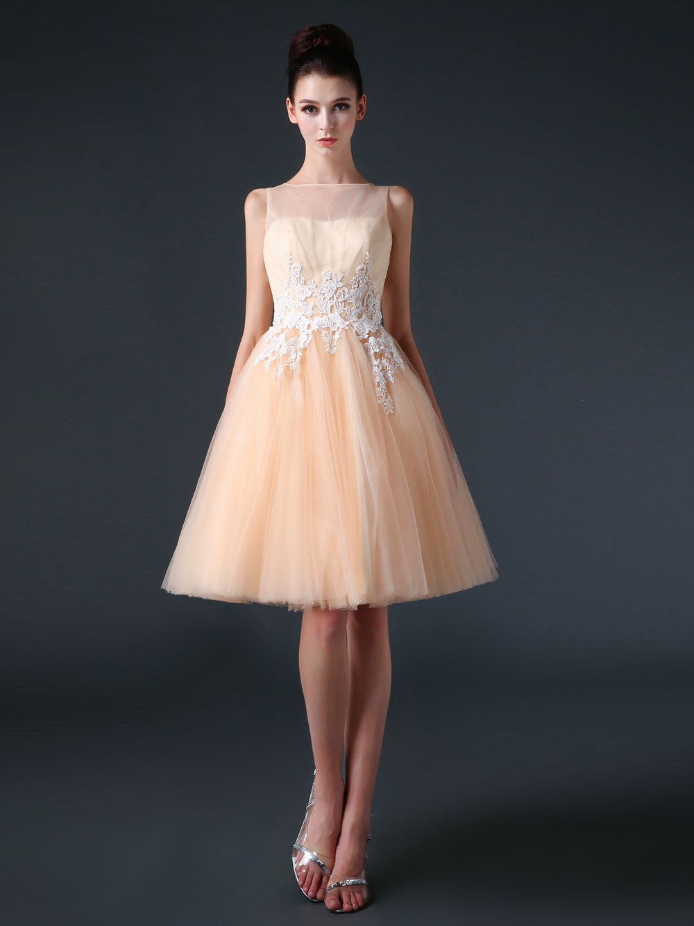 Modest Knee Length Tulle Prom Formal Dress CC3004 – JoJo Shop