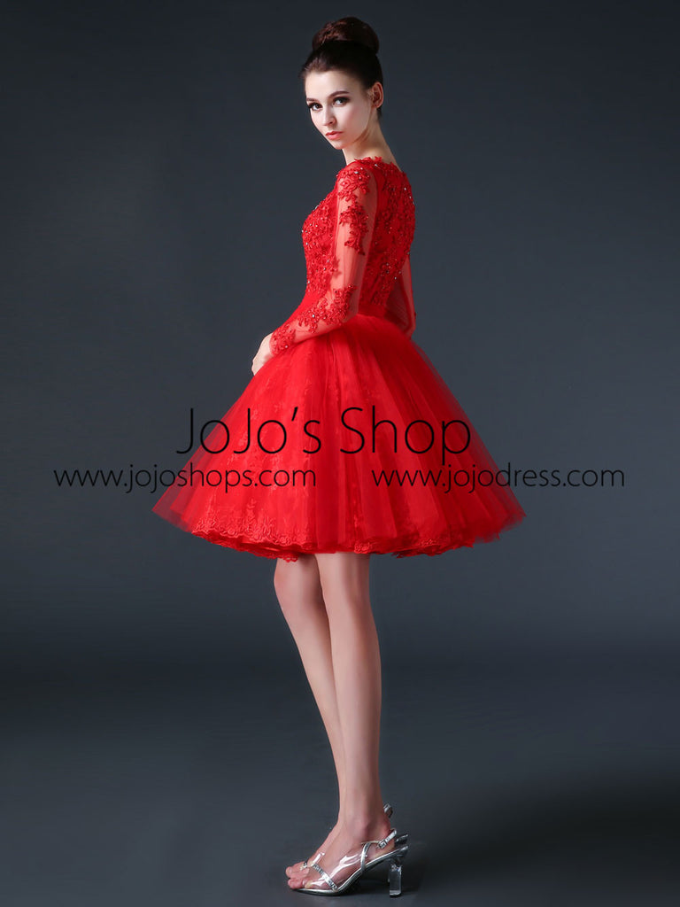 red dress with long sleeves cocktail