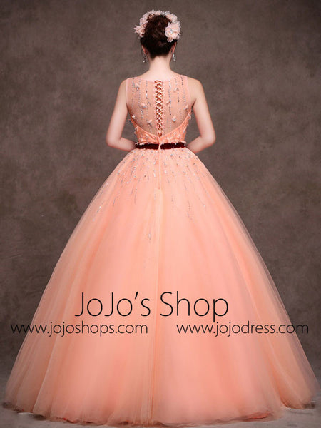 Modest Peach  Tulle Quinceanera Ball  Gown  Formal Evening 