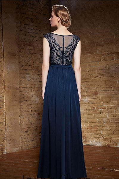 Modest Navy Cap Sleeves Formal Prom Evening Home Coming Dress | CX8821 ...