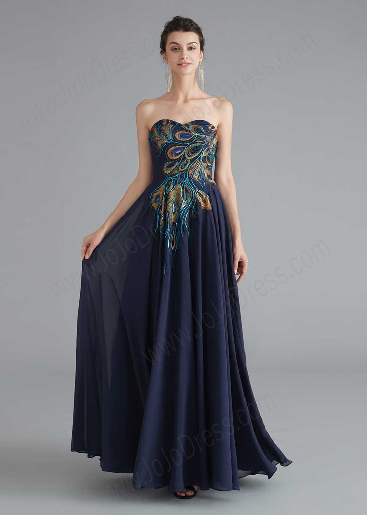 peacock prom dress