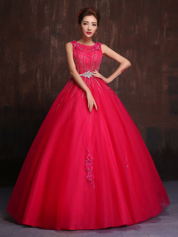 Hot Pink  Modest Quinceanera  Ball Gown Prom  Dress  Home 