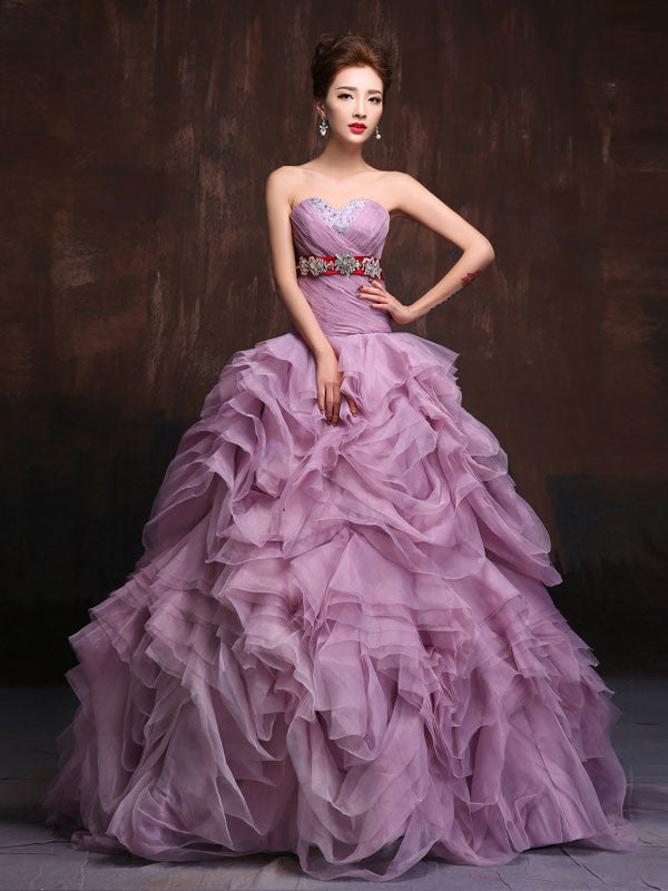 Strapless Purple Quenceanera Ball Gown Organza Ruffles Prom Dress Home Jojo Shop 