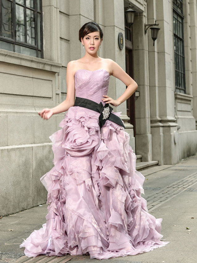 ruffled evening dress