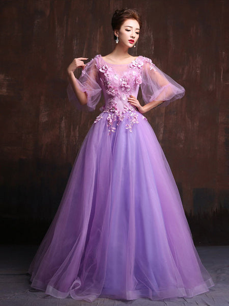 Victorian Style Purple Modest Quinceanera Ball Gown Prom Dress Home Co ...