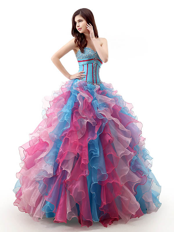 Strapless Rainbow Ruffles Quinceanera Ball Gown With Sweetheart Neckli Jojo Shop 1399