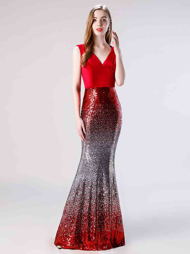 red fitted mermaid prom dress