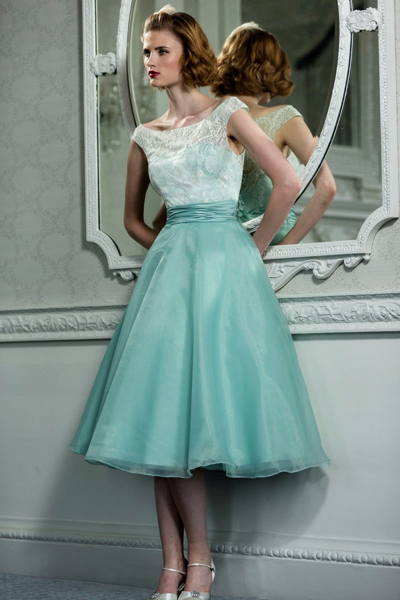 Retro Vintage Style Lace Organza Tea Length Wedding Prom Formal Dress Jojo Shop 0264