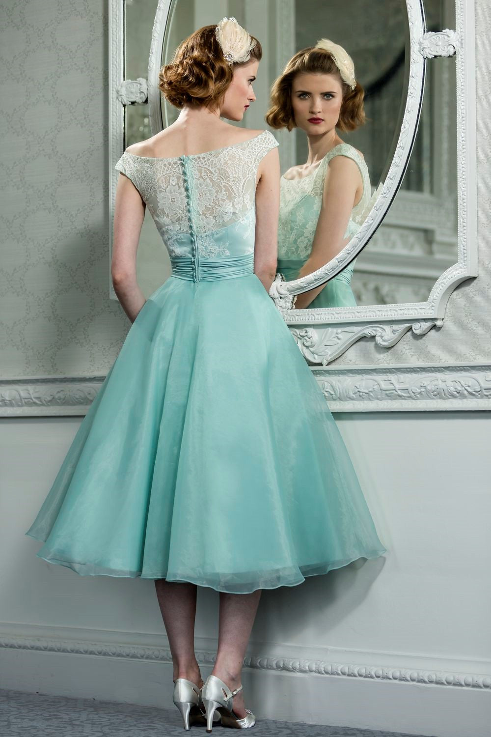 retro-vintage-style-lace-organza-tea-length-wedding-prom-formal-dress