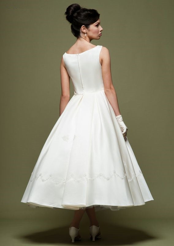 Vintage Retro 50s Tea Length Wedding Dress With Crowl Neck Jojo Shop