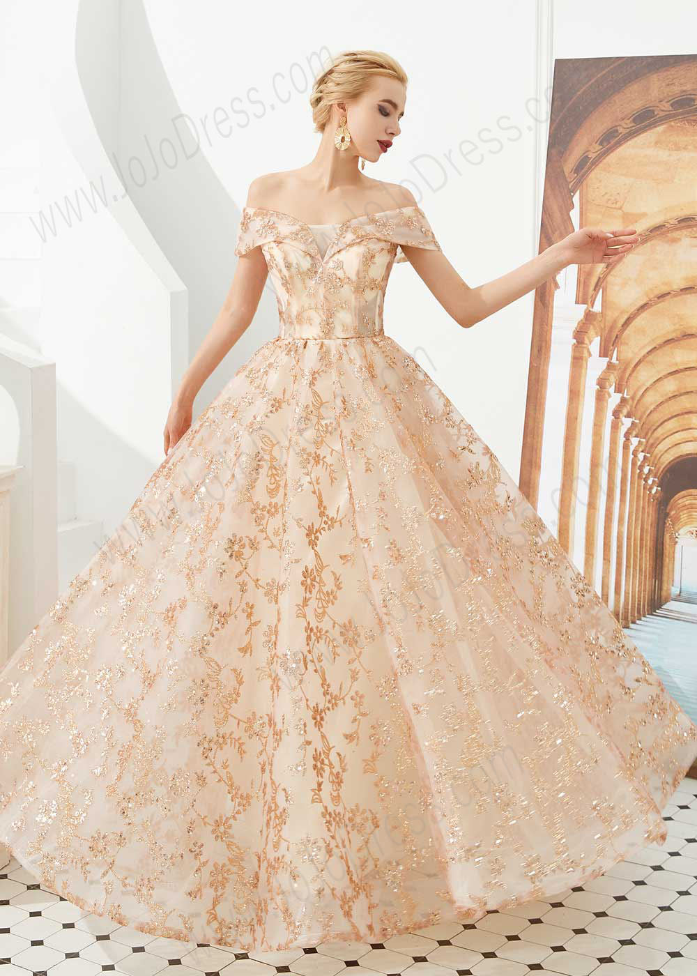 Rose Gold Lace Ball Gown Prom Dress Jojo Shop 