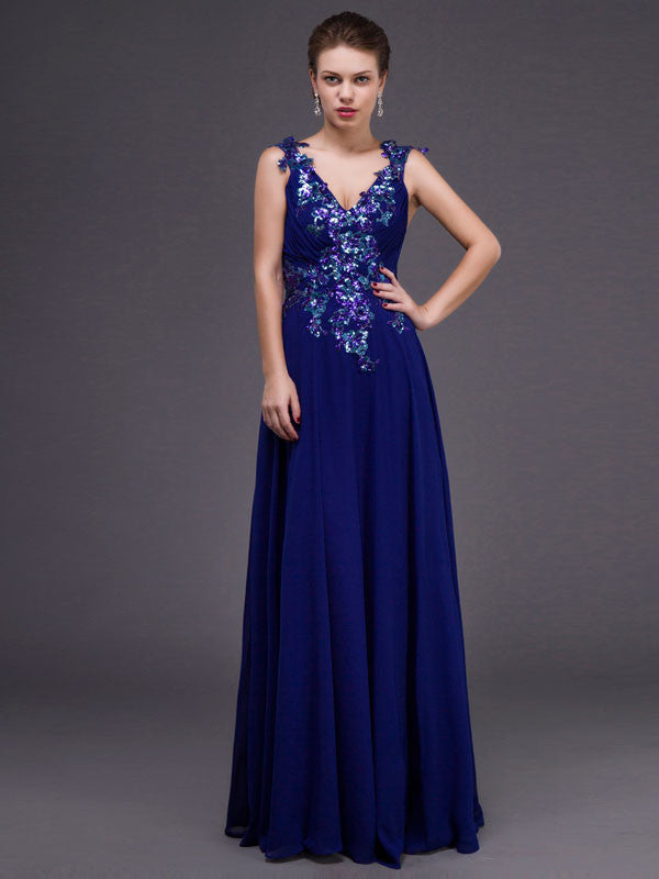 Grecian Royal Blue V Neck Chiffon Formal Dress – JoJo Shop