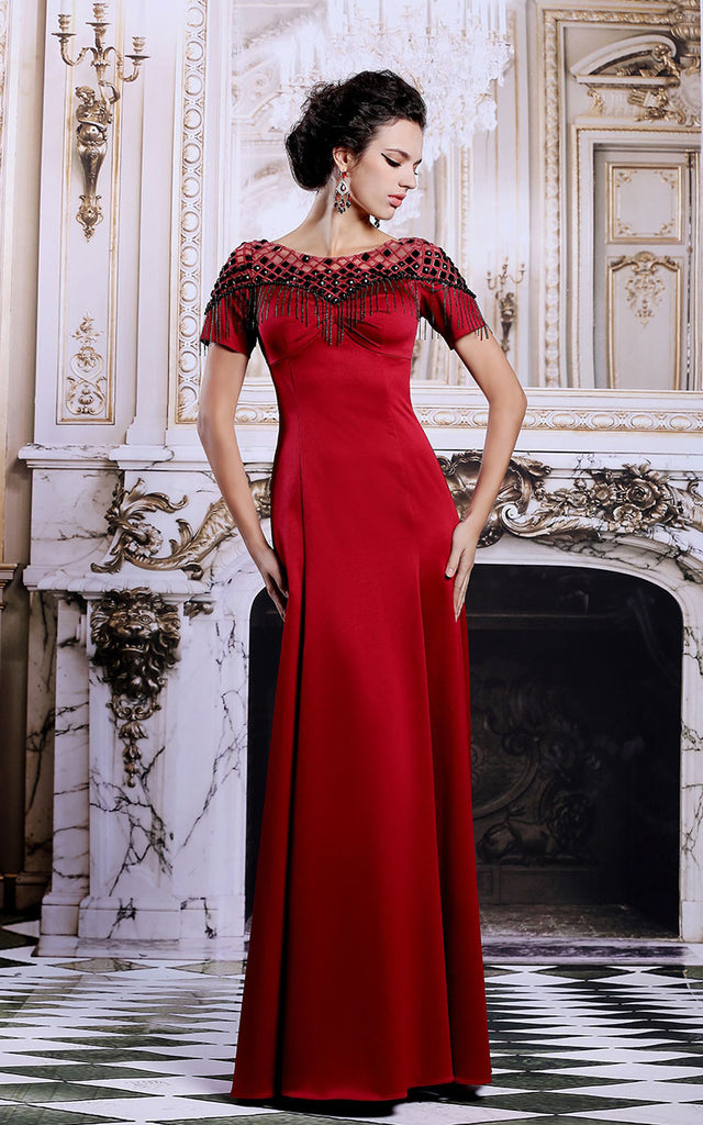 Scarlet Red Modest Formal Evening Military Ball Gown Pageant Dress Bla ...