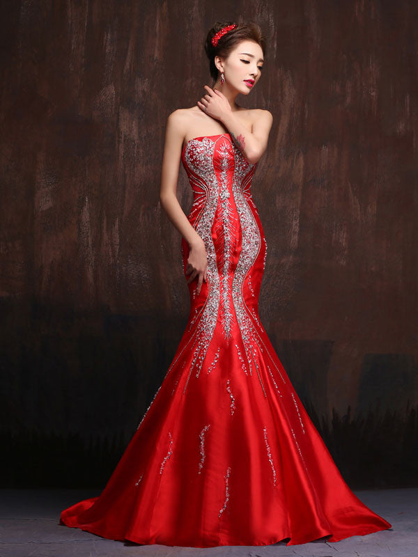 red mermaid wedding gown