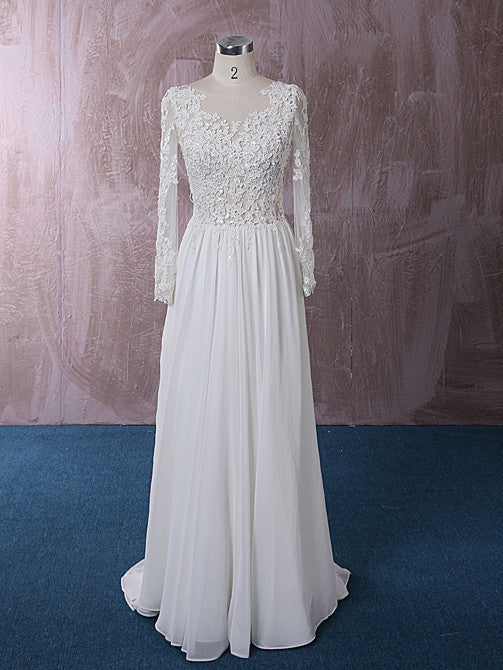 Chiffon Lace Wedding Dress with Long Sleeves – JoJo Shop