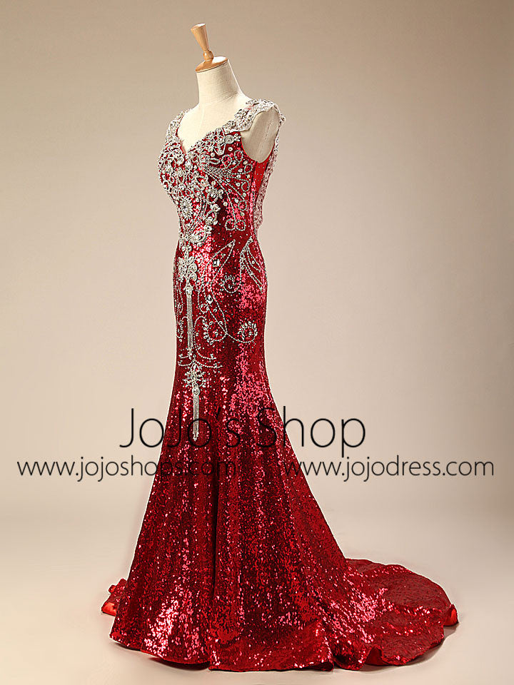 Sparkly Red Mermaid Evening Dress with Crystals – JoJo Shop