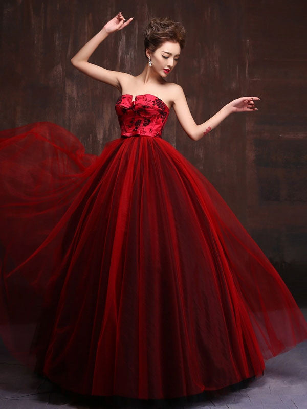 Strapless Royal Scarlet Red Quinceanera Ball Gown Dress – JoJo Shop