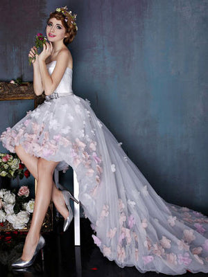 Hi-Low Tulle Formal Dress with Flowers Sprinkled Skirt | JoJo Shop