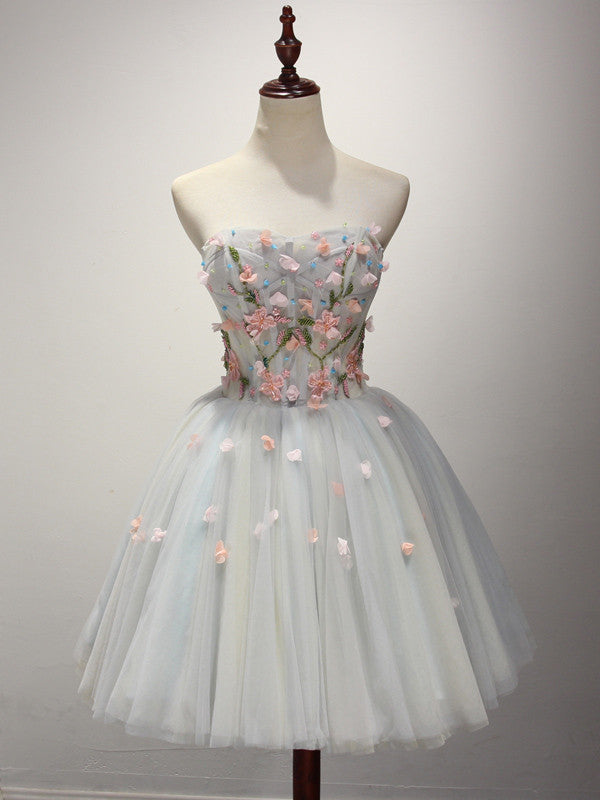 Short Strapless Prom Dress With Floral Applique Jojo Shop